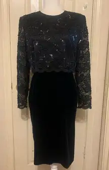 Talbots Little Black Laced Sequence Velvet Mid Knee Size 6 Dress.        2388