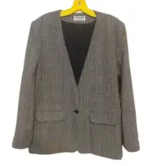 Vintage Alfred Dunner Wool Blend Black White Houndstooth Blazer Size 10