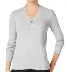 Charter Club Women's Metallic Cotton Henley Gray Silver Sweater Sparkly XS New‎