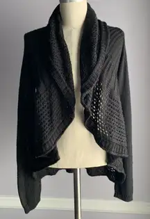 Italian Theend black crocheted open front cardigan sweater with draped collar S