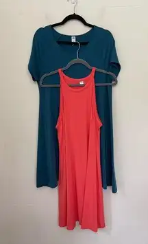 Old Navy  Bundle Of 2 Jersey Knit Dresses ~ Teal & Coral ~ Women’s Size Large