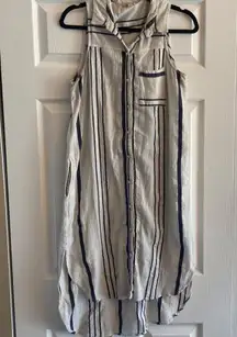 Monsoon sleeveless button up dress cream colored with‎ navy stripes size M