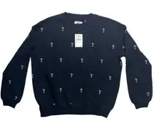 Lou & Grey Black Martini Cocktail Embroidered Crewneck Sweatshirt Size S New