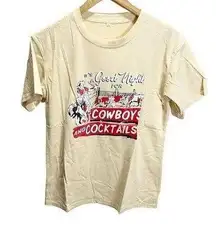 Cowboys and Cocktails Graphic Print Tan Short Sleeved Shirt Womens S