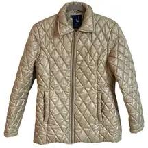 J&R Quilted Puffer Jacket Coat Golden Tan Neutral Full Zip Women’s Medium