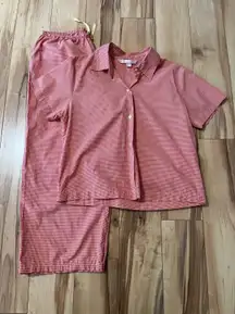 Victorias Secret Pajama Set Medium Orange Yellow Gingham Check Top & Crop Bottom