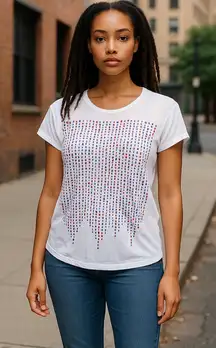 Armani Exchange White Dot Print Scoop Neck Cap Sleeve Tee Shirt Size‎ XS