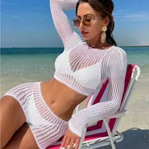 White Mesh Long Sleeve Swim Set