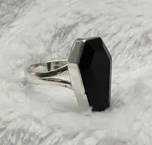 925 Silver Natural Black  Gemstone Coffin For Men Woman Ring Size - 8-RGN -785