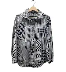 Beulah Mixed Print Button Down Blouse Black Size S NWT Minimalist Classic