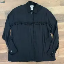 Vintage 80’s Black Beaded fringe Western Button Long Sleeve Shirt Size S…