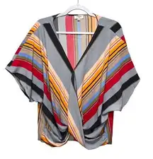 Umgee Womens Tops Size‎ L Multicolor Striped V-neck Faux Wrap