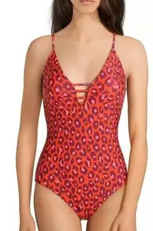 GB Gianni Bini Party Animal Print One Piece Swimsuit Size XS Strappy Back New