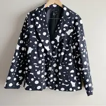 Sandro Printed Blazer Jacket in Black & White Abstract Dot‎ Pattern, Size 2X