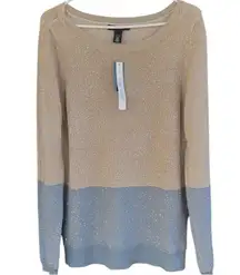 NWT White House Black Market Two Tone Sequin Sweater Tan Grey Size Large
