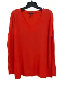 Eileen Fisher Tencel Knit V-Neck Boxy Sweater Poppy Red XS Minimalist Luxe