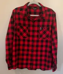 Port Authority Red and Black Plaid Button Front Shirt Women’s XL Extra Large