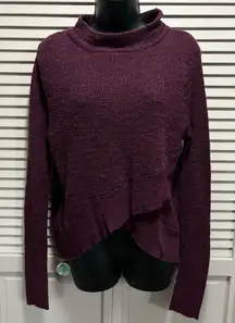 Free People Burgundy Knit Sweater Long Sleeve Size Medium Wrap‎ Un Even Hem
