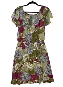 Jones New York JNY Green Black Red Size 6 Dress Paisley‎ Floral Cottagecore Boho