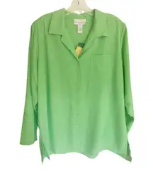 Susan Graver Style QC Green Button Up Shirt Sz 1X NWT
