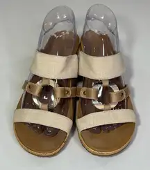 SKECHERS Women's Cali/Beverlee Cork Wedge T-Strap Sandals Sail Away Beige-8.5