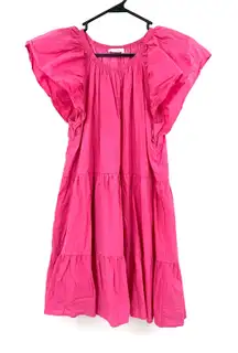 Talulah Size Large Short‎ Sleeve Mini Dress Pink Tiered Skirt 100% Cotton