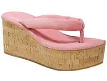 Veronica Beard Cork Platform Wedge Flip Flop Sandal in Pink Suede