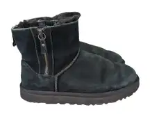 UGG 1118853 Black‎ Suede Leather Shearling Double Zip Mini Boots Womens Size 7