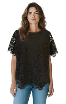 Philosophy Women’s Lace Overlay Top – Size Large – Black– Modern
