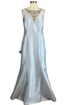 Adrianna Papell Women's Formal Dress Size 10 Blue Satin Beaded Sleeveless Gown