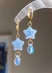 Handmade quality unique vintage rare Czech glass beads style dangle earrings🩵