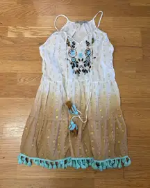 Kareena Embroidered Floral Tassel Boho Chic Coastal Cowgirl Polka Dot Tunic L