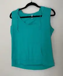 WOMENS HOODED TANK WITH POCKET AQUA SIZE XL