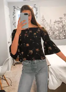 Black Floral Off The Shoulder Blouse