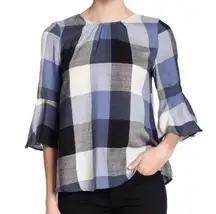 Ro De Top Blue Plaid Bow Back Blouse