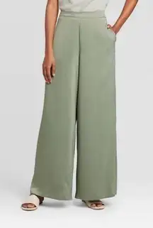 PROLOGUE Green Mid-Rise Silk Wide Leg Pants Size Medium