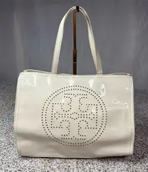 Tory Burch Ivory Tote Bag Perforated Logo Casual Women's Handbag