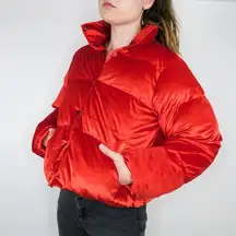 Red Velvet Cropped Puffer Cropped Coat