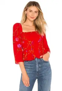 Lovers + Friends Smocked Faye Floral Puff Sleeve Top