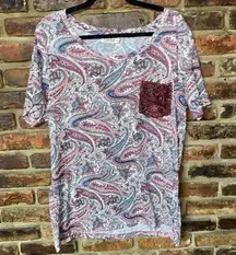 Cheekys Brand Paisley Sequined Pocket Short Sleeve Blouse Women's Size XXL