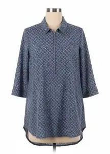 Catherines Blouse 14/16W Geometric Print Half Zip Tunic Top Work Casual Boho