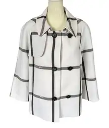 Halogen white with black stripes collared long sleeve button down coat small