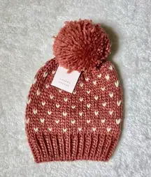 NWT LC Lauren Conrad Pink and White Heart Chunky Knit Pom Beanie Hat