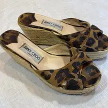 Jimmy Choo Wedge Espadrilles-black brown tan animal style size‎ 38/ us 7