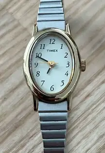 Timex Vintage Ladies Watch Gold-Tone Case Matte Stainless Bracelet White Dial