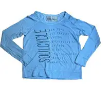 SOUL CYCLE find your soul long sleeve light blue graphic t-shirt size xs