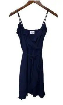 Aritzia Sunday’s Best Countess Wrap Dress Mini Ink Navy Ruffle V Neck Size 2XS