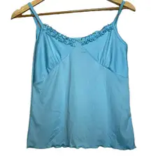 Y2K Evis Women's L Babydoll Camisole Tank Top Ruffle Trim Blue 2000s Lettuce Hem