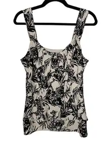 White House Black Market Tank Top Womens Medium Stretchy Floral Bubble Hem Shirt