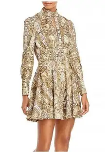 WAYF SWIFTY HOLLY BROWN SNAKESKIN SAND BROWN CREAM TAN PRINT SATIN DRESS XS